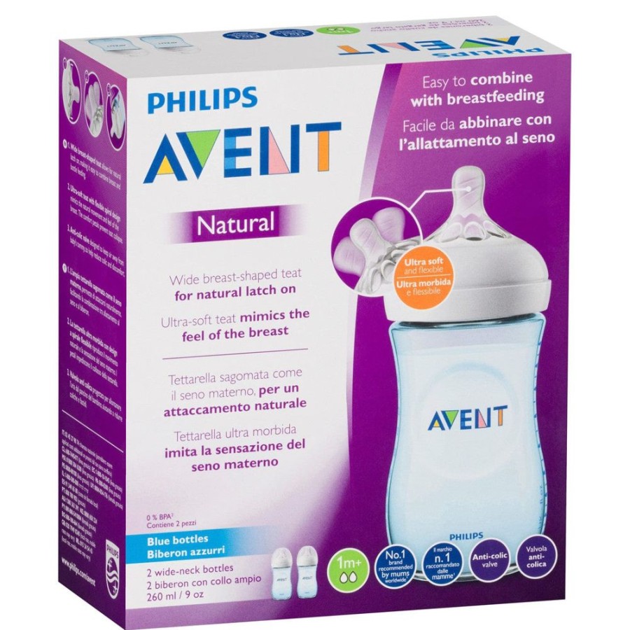 Shop Other Categories Avent Newborn Feeding | Philips Avent Natural Baby Bottles 260Ml 2-Pack Blue