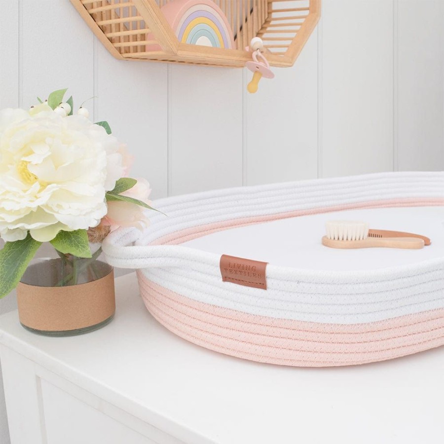 Nursery Furniture Living Textiles | Living Textiles Cotton Rope Change Basket With Mattress & Cover Blush