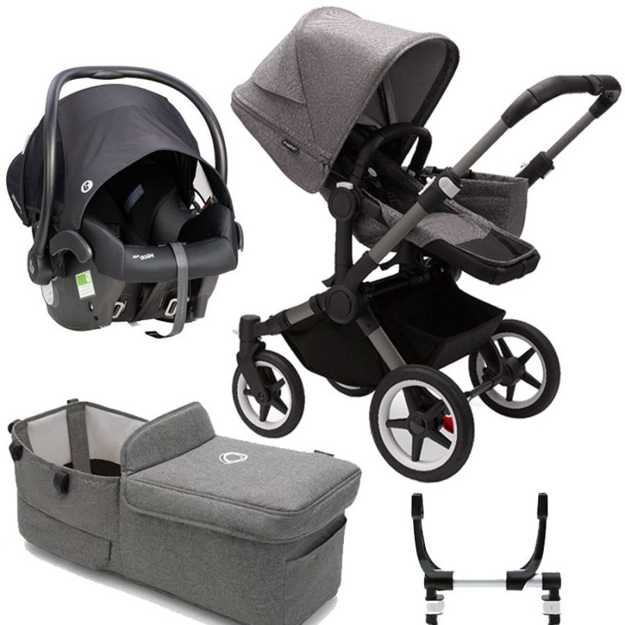 Prams & Strollers Bugaboo | Bugaboo Donkey 5 Mono Graphite/Grey Melange & Mico Plus Isofix Capsule (Onyx) & Adapter Bundle Grey/Night Grey