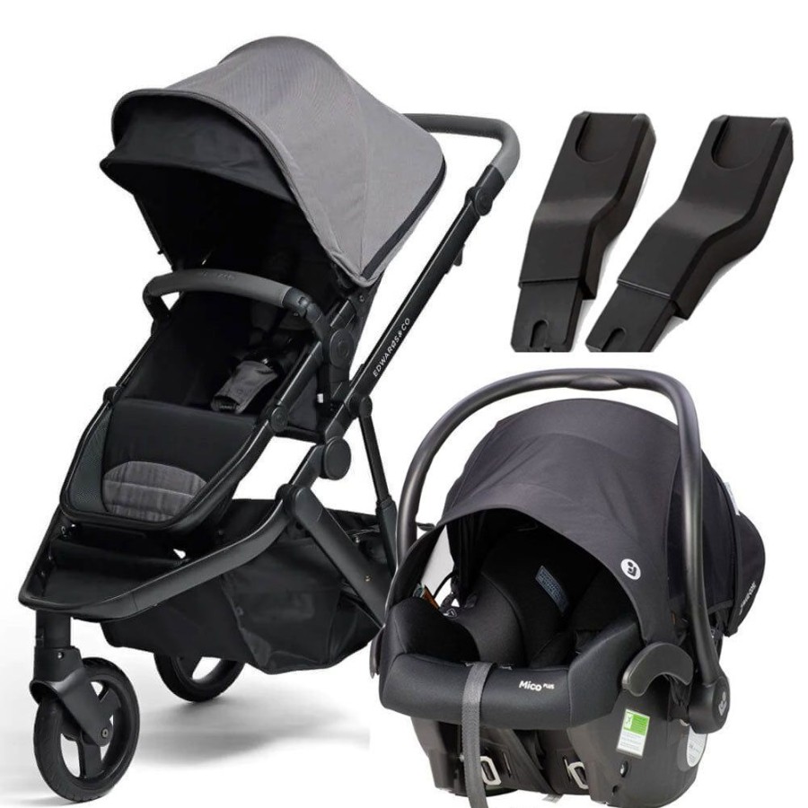 Prams & Strollers Edwards and Co | Edwards & Co Oscar M2 Pram ( ) + Mico Plus Isofix Capsule (Onyx) With Free Stroller Board Valued At $199 Slate Grey