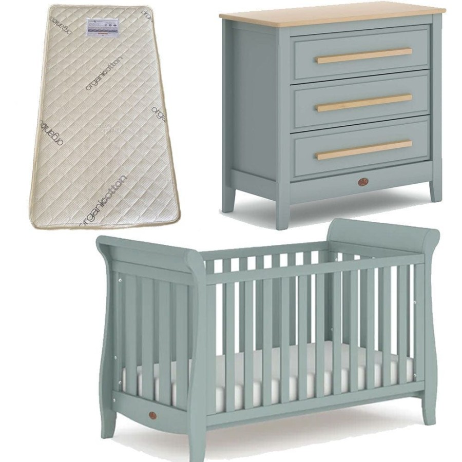 Nursery Furniture Boori | Boori Sleigh Elite Cot, Linear Chest Blueberry And Almond + Bonnell Latex Spring Mattress Package Blueberrry