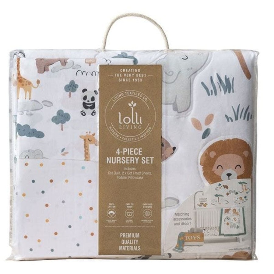 Shop Other Categories Lolli Living Bassinet & Cot Linen | Living Textiles 4 Piece Nursery Set Day At The Zoo