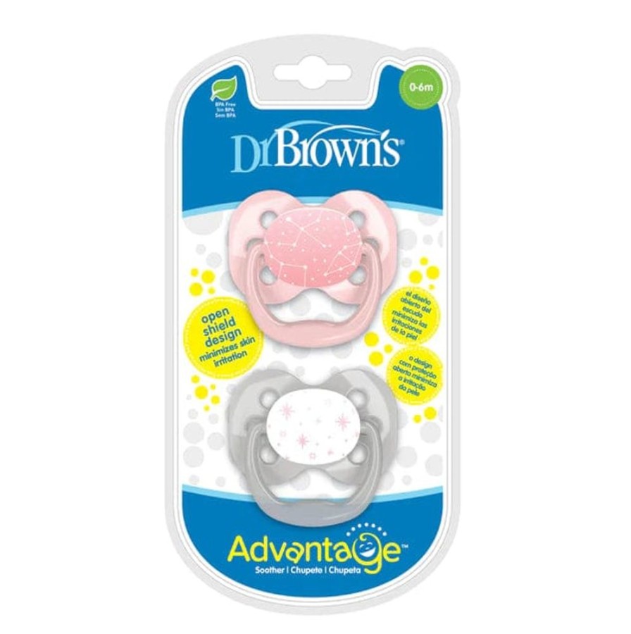 Shop Other Categories Dr Browns Soothers & Dummies | Dr Browns Advantage Soother 0-6 Months Pink Stars