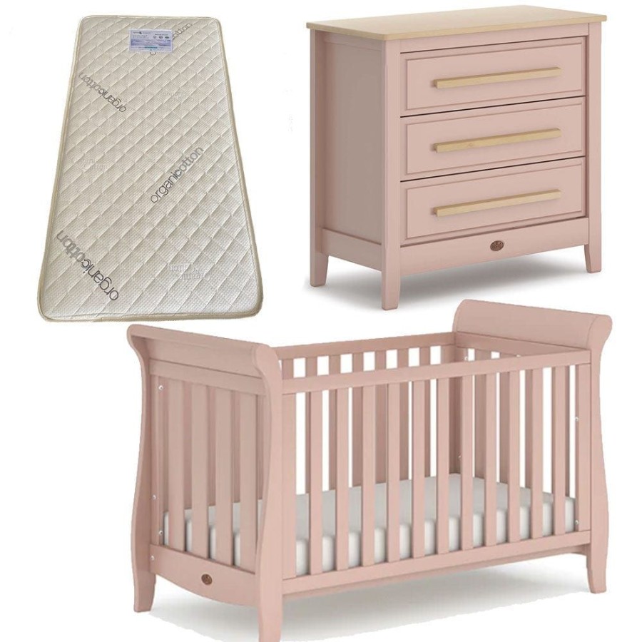 Nursery Furniture Boori | Boori Sleigh Elite Cot, Linear Chest And Almond + Bonnell Micro Pocket Organic Spring Mattress Package Cherry