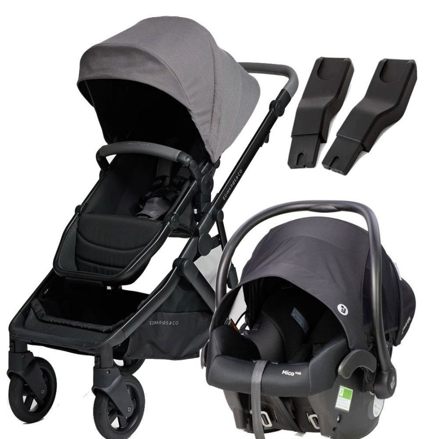 Prams & Strollers Edwards and Co | Edwards & Co Olive Pram ( ) + Mico Plus Isofix Capsule (Onyx) + Free Second Seat Kit Valued At $299 Slate Grey