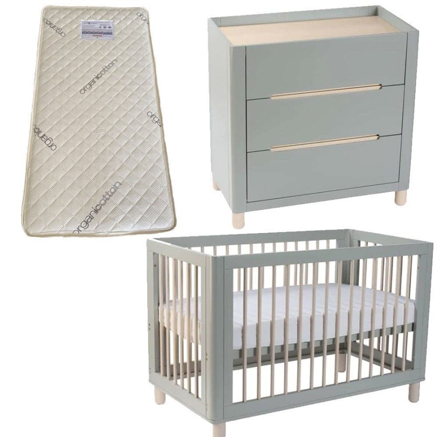 Nursery Furniture Cocoon | Cocoon Allure Cot And Dresser + Bonnell Organic Latex Mattress Dove Grey Dove Grey/Natural Wash