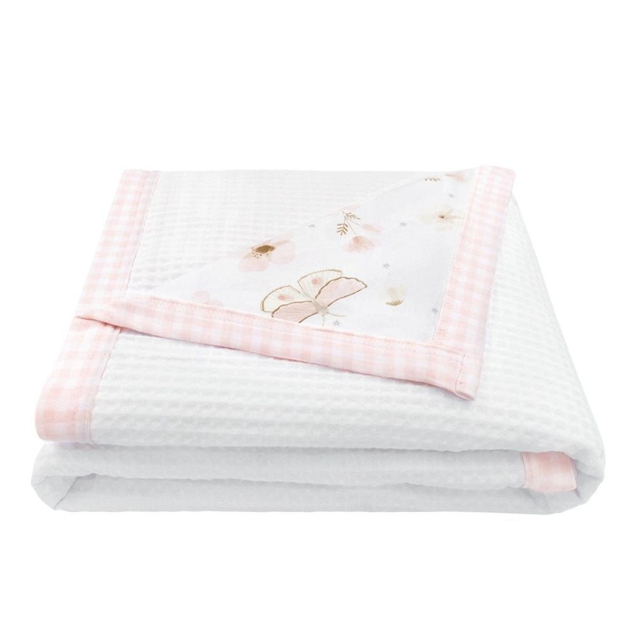 Shop Other Categories Living Textiles Bassinet & Cot Blankets | Living Textiles Cot Waffle Blanket - Butterfly Butterfly/Blush Gingham