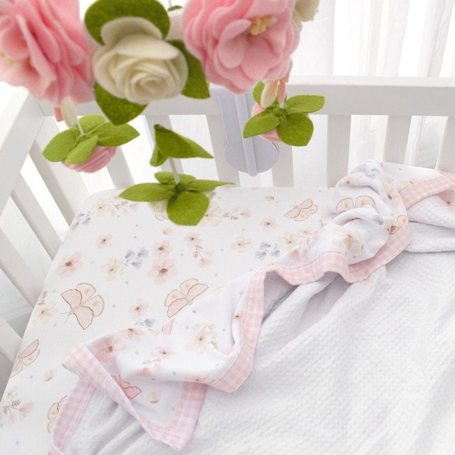 Shop Other Categories Living Textiles Bassinet & Cot Blankets | Living Textiles Cot Waffle Blanket - Butterfly Butterfly/Blush Gingham