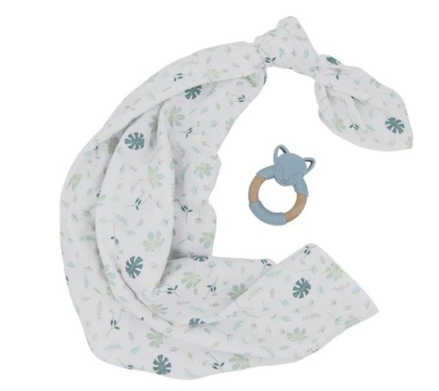 Shop Other Categories Living Textiles Baby Teethers | Living Textiles Muslin Swaddle & Teether Gift Set L Banana Leaf/Tea