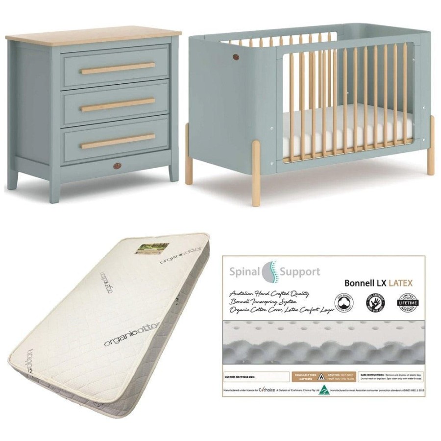 Nursery Furniture Boori | Boori Nova Cot (Blueberry And Beech) And Linear Chest (Blueberry And Almond) Package + Bonnell Organic Latex Mattress Blueberry/Beech