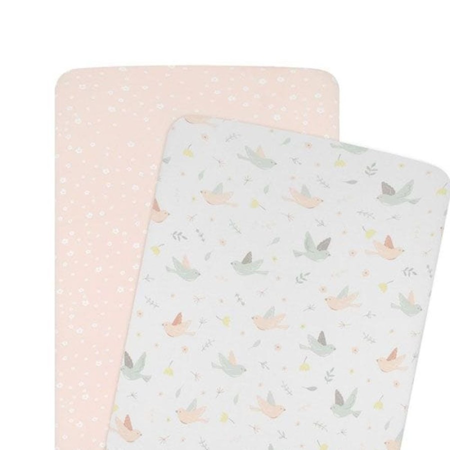 Shop Other Categories Living Textiles Bassinet & Cot Linen | Living Textiles 2-Pack Jersey Bassinet Fitted Sheet - Ava Ava/Blush Floral