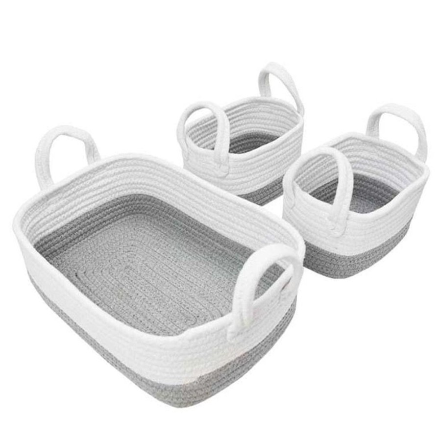 Shop Other Categories Living Textiles Nursery Storage | Living Textiles 3 Piece Nursery Storage Set White/Grey Grey/White