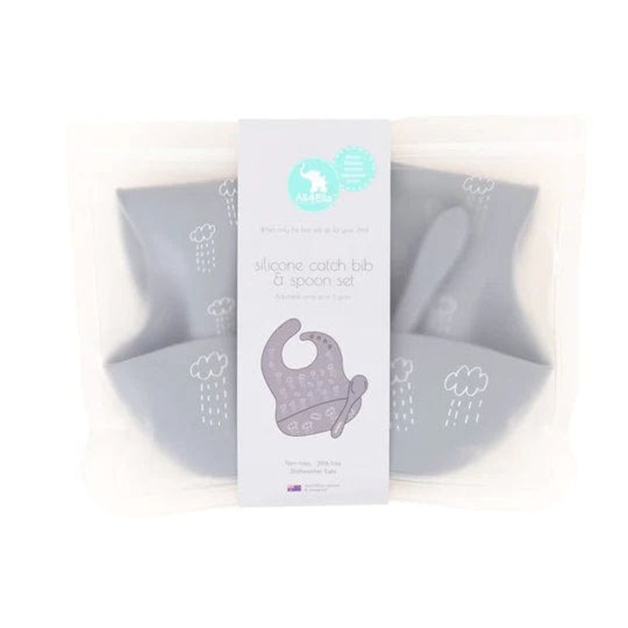 Shop Other Categories All4Ella Feeding Accessories | All4Ella Silicone Bib With Spoon Grey