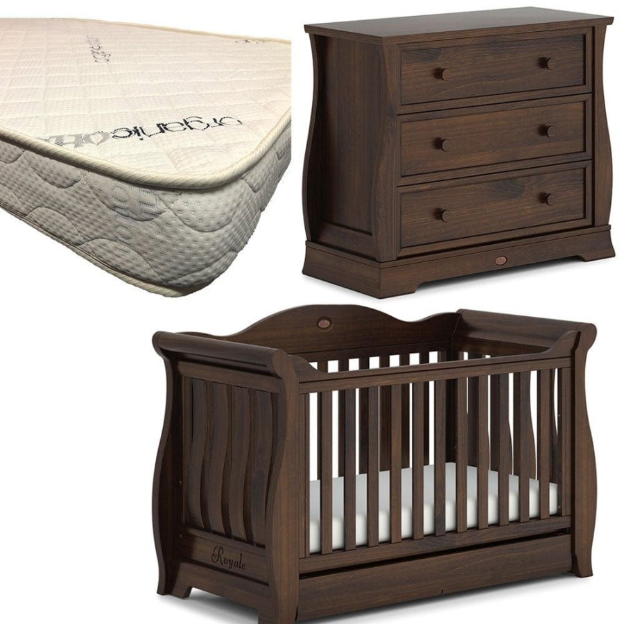 Nursery Furniture Boori | Boori Sleigh Royale Cot And Dresser + Micro Pocket Organic Mattress Coffee