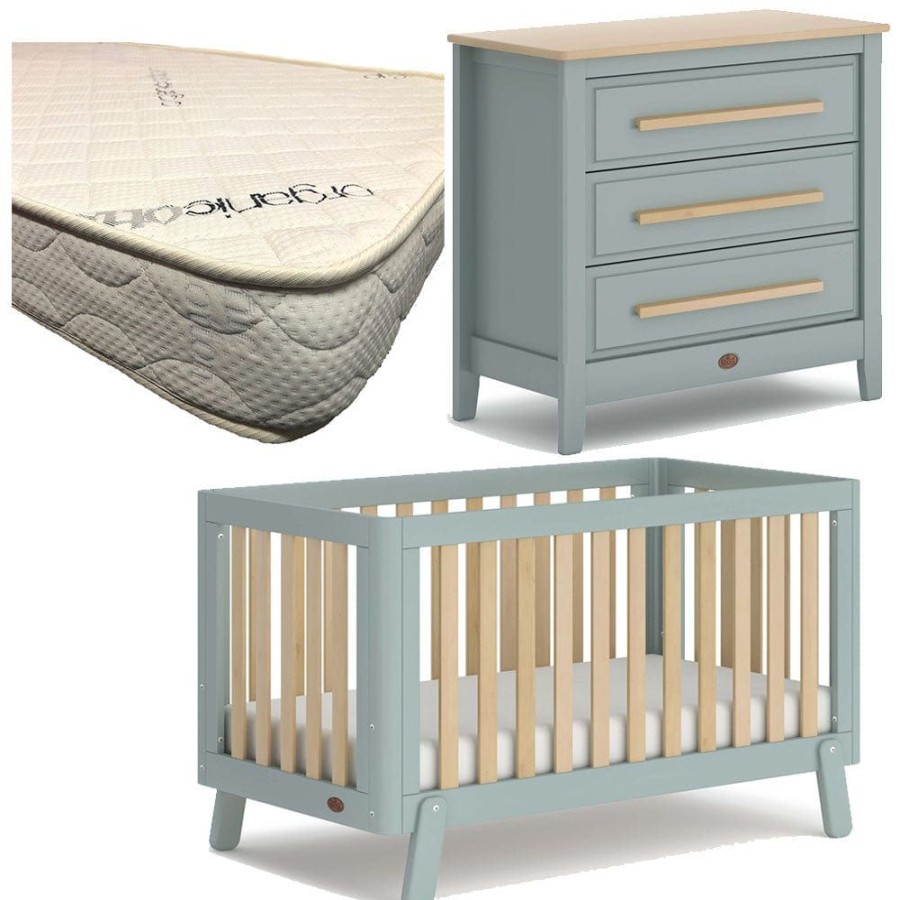 Nursery Furniture Boori | Boori Turin (Fullsize) Cot And Linear Chest Package Blueberry And Almond + Micro Pocket Organic Mattress Blueberry/Almond