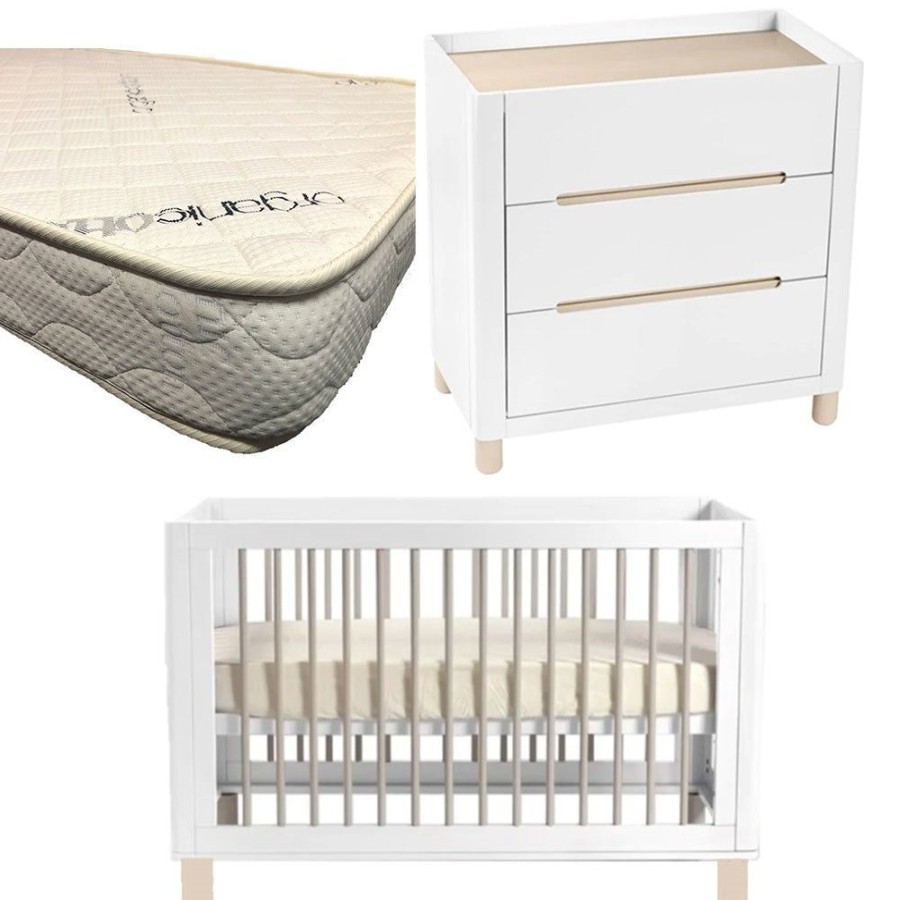 Nursery Furniture Cocoon | Cocoon Allure Cot And Dresser + Bonnell Organic Mattress White / Natural Wash White/Natural Wash