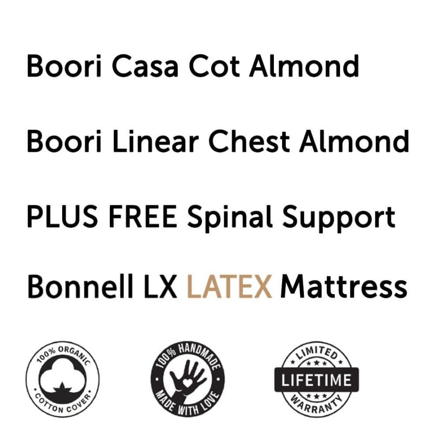 Nursery Furniture Boori | Boori Casa Cot And Linear Chest Package + Bonnell Organic Latex Mattress Almond