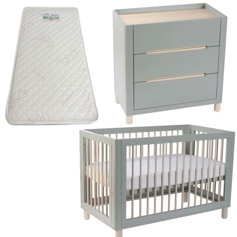 Nursery Furniture Cocoon | Cocoon Allure Cot And Dresser + Bonnell Bamboo Mattress Dove Grey Dove Grey/Natural Wash