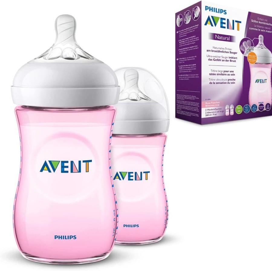 Shop Other Categories Avent Newborn Feeding | Philips Avent Natural Baby Bottles 260Ml 2-Pack Pink