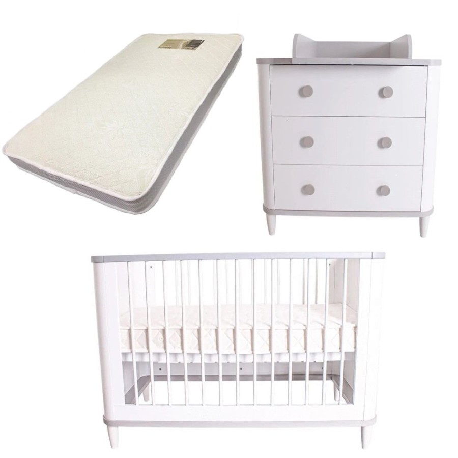 Nursery Furniture Love N Care | Love N Care Noor Cot, Chest And Mattress Package White