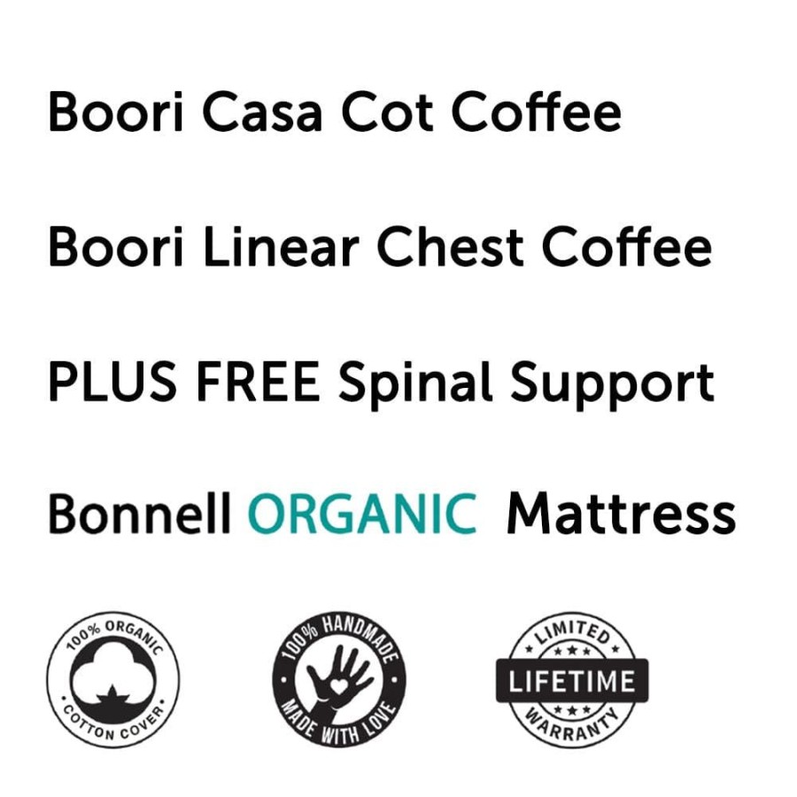 Nursery Furniture Boori | Boori Casa Cot And Linear Chest + Bonnell Organic Mattress Coffee