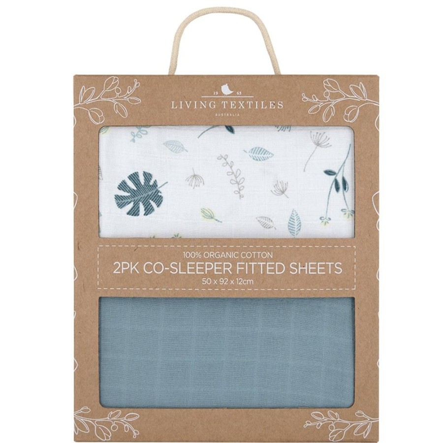 Shop Other Categories Living Textiles Bassinet & Cot Linen | Living Textiles 2-Pack Muslin Cradle/Co-Sleeper Fitted Sheet L Banana Leaf/Tea