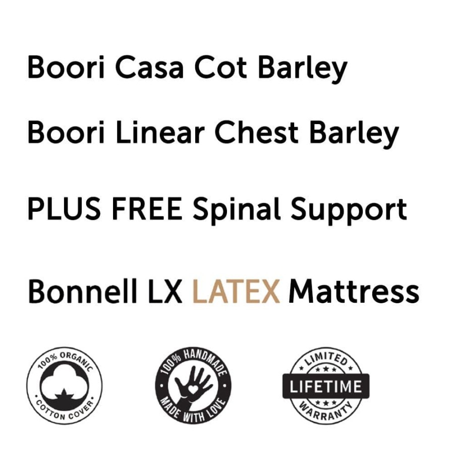 Nursery Furniture Boori | Boori Casa Cot And Linear Chest + Bonnell Organic Latex Mattress Barley