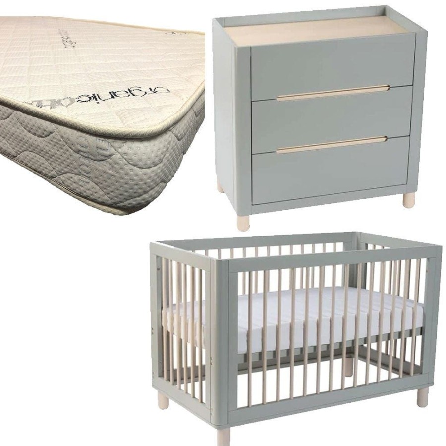 Nursery Furniture Cocoon | Cocoon Allure Cot And Dresser + Micro Pocket Organic Mattress Dove Grey Dove Grey/Natural Wash