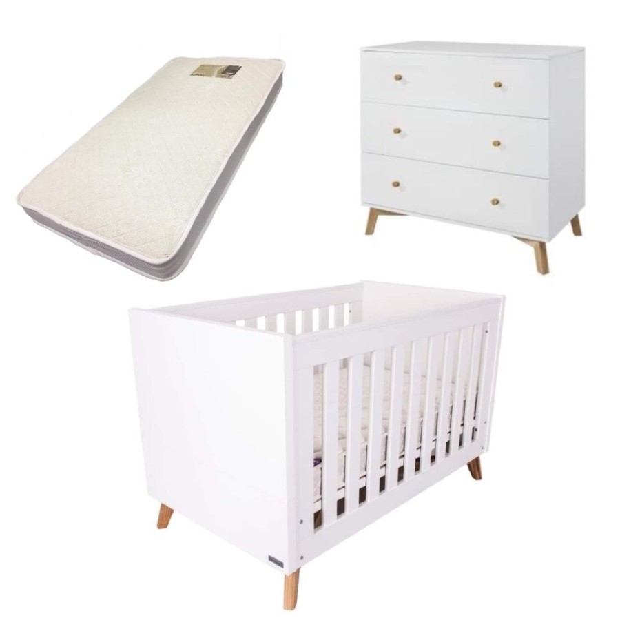 Nursery Furniture Love N Care | Love N Care Fjord Cot, Chest And Bonnell Bamboo Mattress Package Natural White