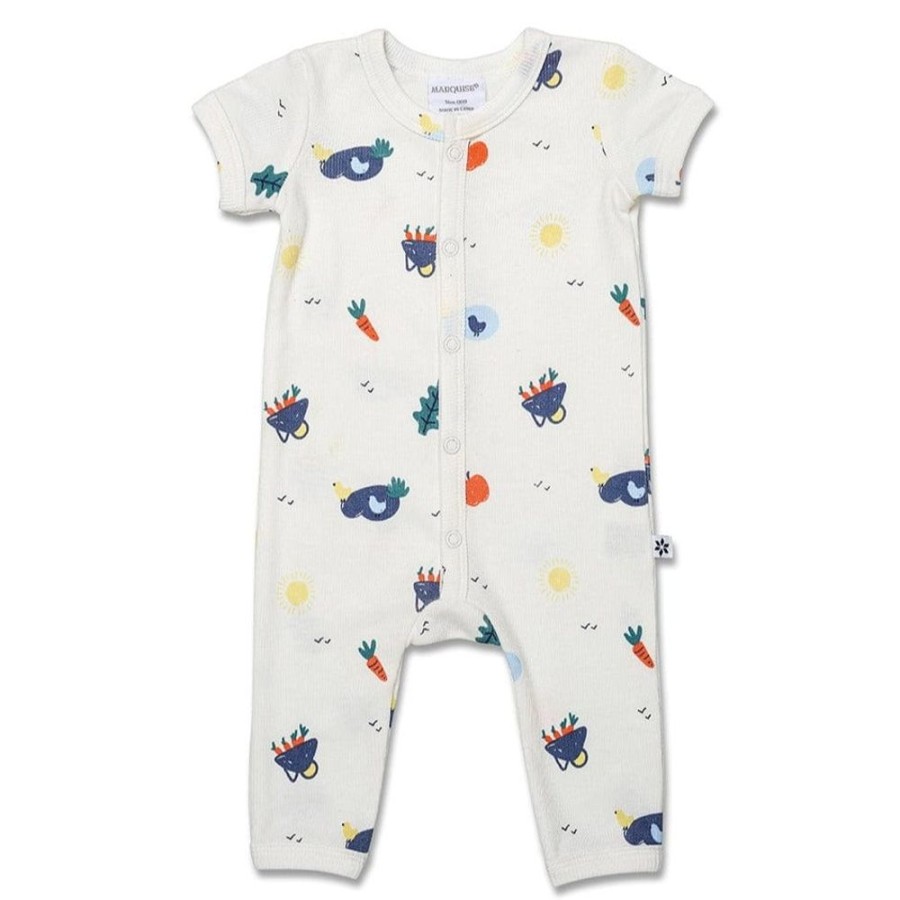 Shop Other Categories Marquise Baby Clothing & Gifts | Marquise Short Sleeve Ribbed Studsuit - Garden 0000 Garden Vanilla