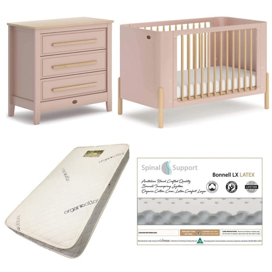 Nursery Furniture Boori | Boori Nova Cot (Cherry And Beech) And Linear Chest (Cherry And Almond) Package + Bonnell Organic Latex Mattress Cherry/Beech