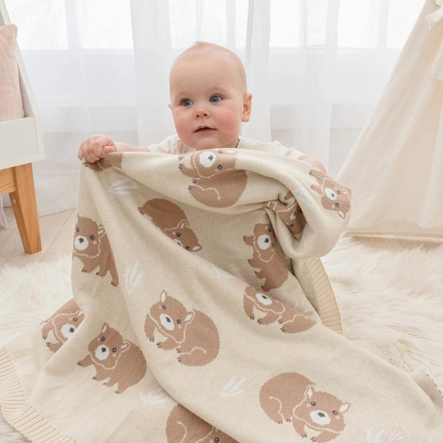 Shop Other Categories Living Textiles Bassinet & Cot Linen | Living Textiles Australiana Baby Blanket /Beige Wombat