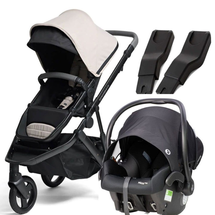 Prams & Strollers Edwards and Co | Edwards & Co Oscar M2 Pram ( ) + Mico Plus Isofix Capsule (Onyx) And Free Stroller Board Valued At $199 Sand