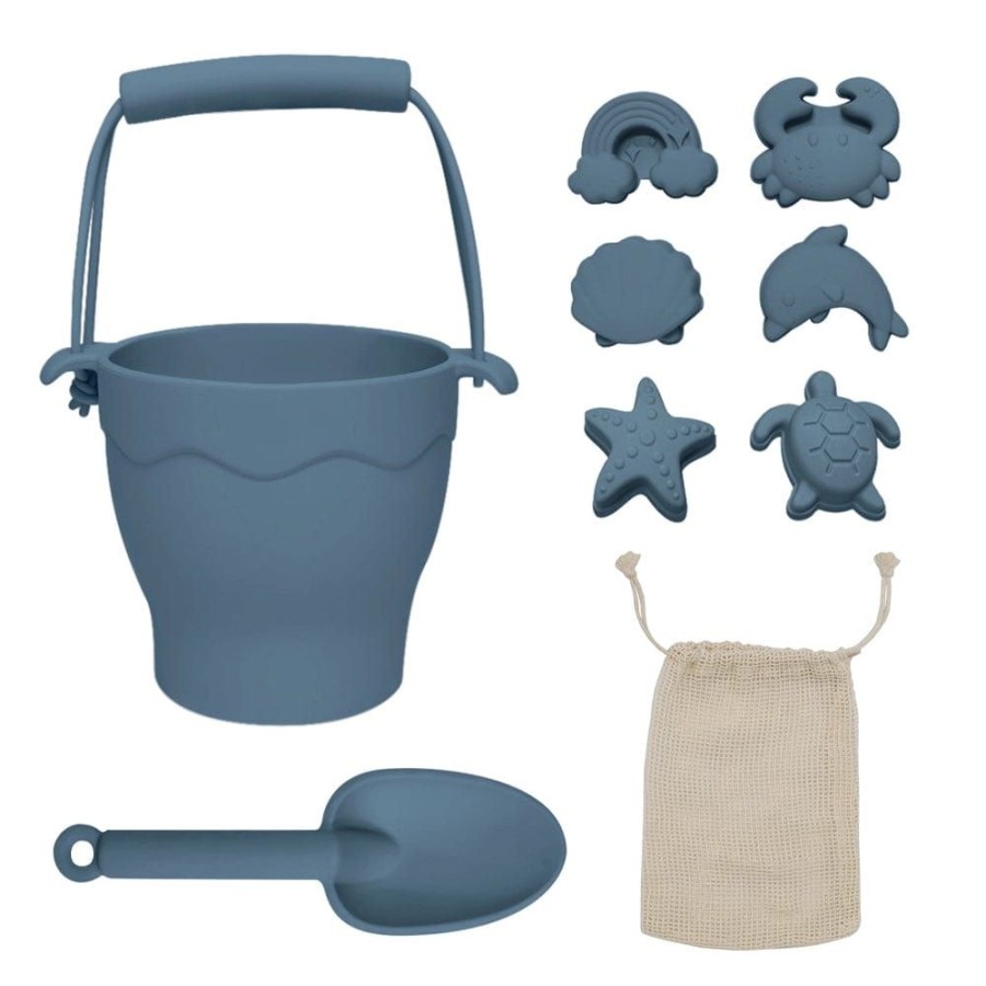 Prams & Strollers Lolli Living Pram & Stroller Toys | Playground By Living Textiles Silicone 8Pc Bucket & Spade Set Steel Blue