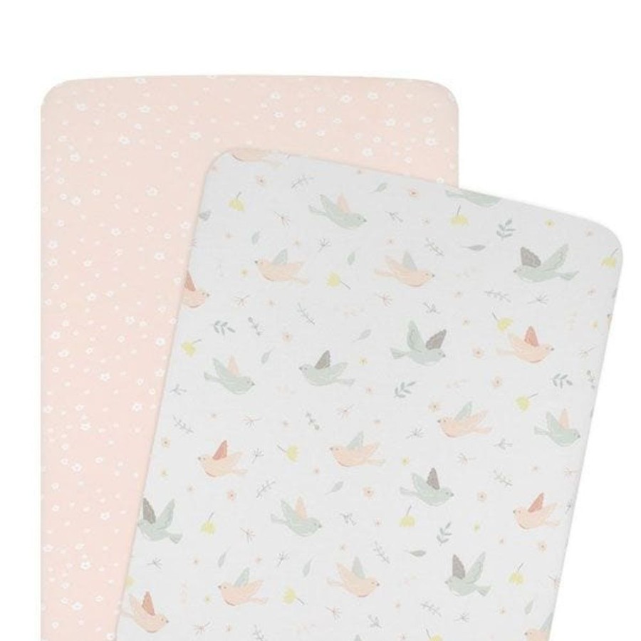 Shop Other Categories Living Textiles Bassinet & Cot Linen | Living Textiles 2-Pack Jersey Cradle/Co Sleeper Fitted Sheet - Ava Ava/Blush Floral