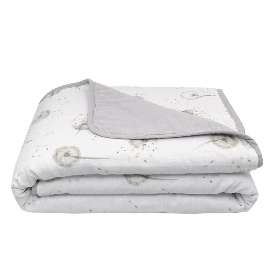 Shop Other Categories Living Textiles Bassinet & Cot Blankets | Living Textiles Muslin Pram Blanket Dandelion/Grey