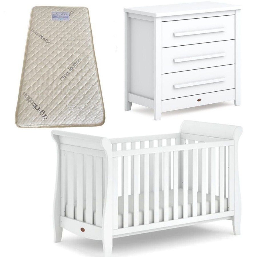 Nursery Furniture Boori | Boori Sleigh Elite Cot, Linear Chest And Almond + Bonnell Organic Spring Mattress Package Barley