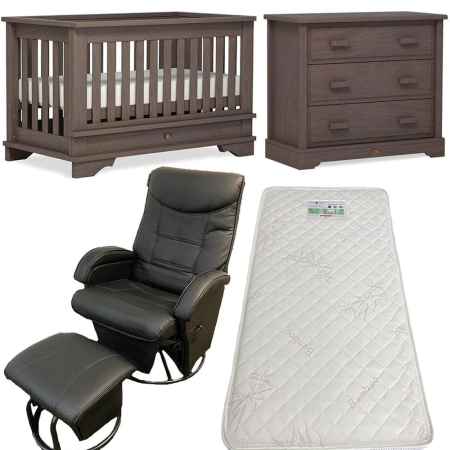 Nursery Furniture Boori | Boori Eton Convertible Plus Cot And Dresser With Ambrosia Glider Chair + Bonnell Bamboo Mattress Mocha