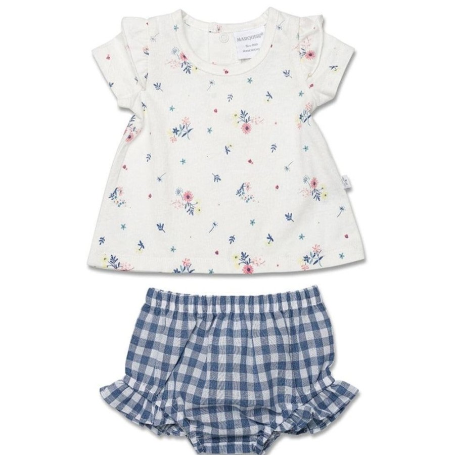 Shop Other Categories Marquise Baby Clothing & Gifts | Marquise Short Sleeve Jersery Top With Gingham Shorts 00 Flower