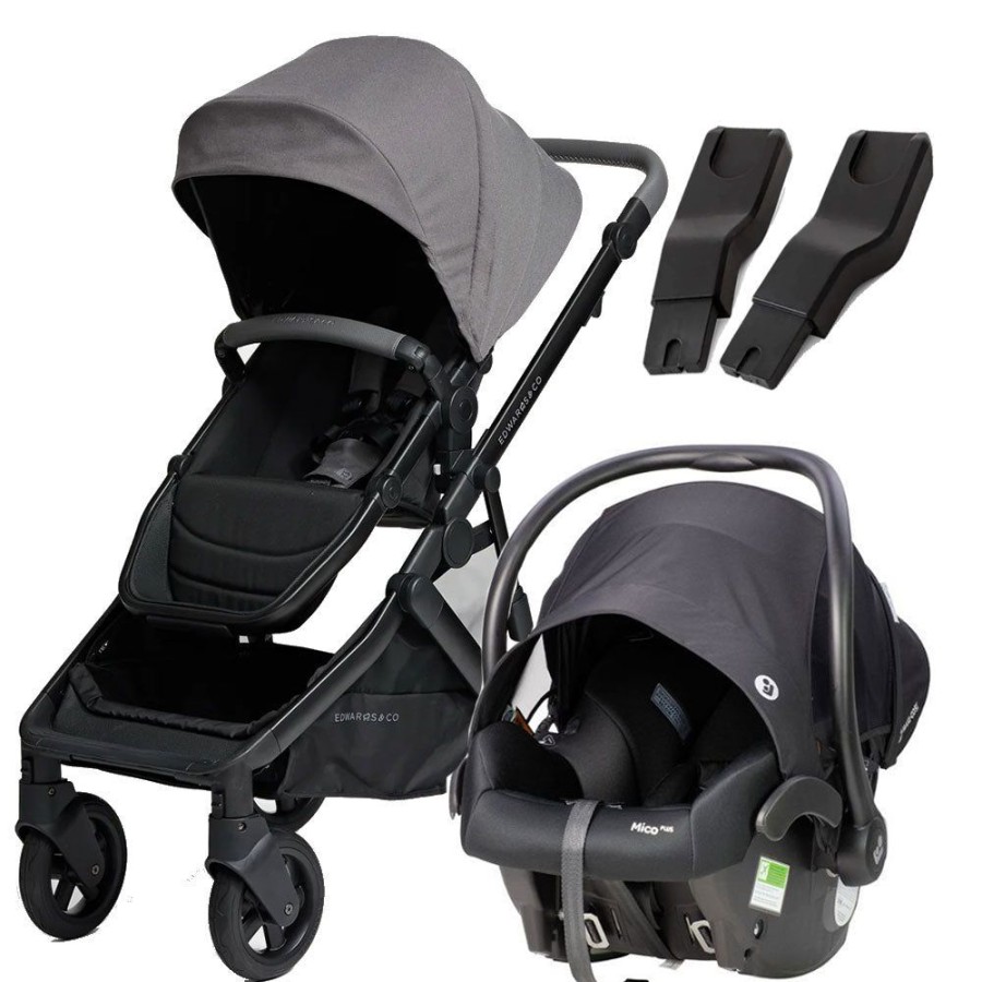 Prams & Strollers Edwards and Co | Edwards & Co Olive Pram ( ) + Mico Plus Isofix Capsule (Onyx) + Free Second Seat Kit Valued At $299 Slate Grey